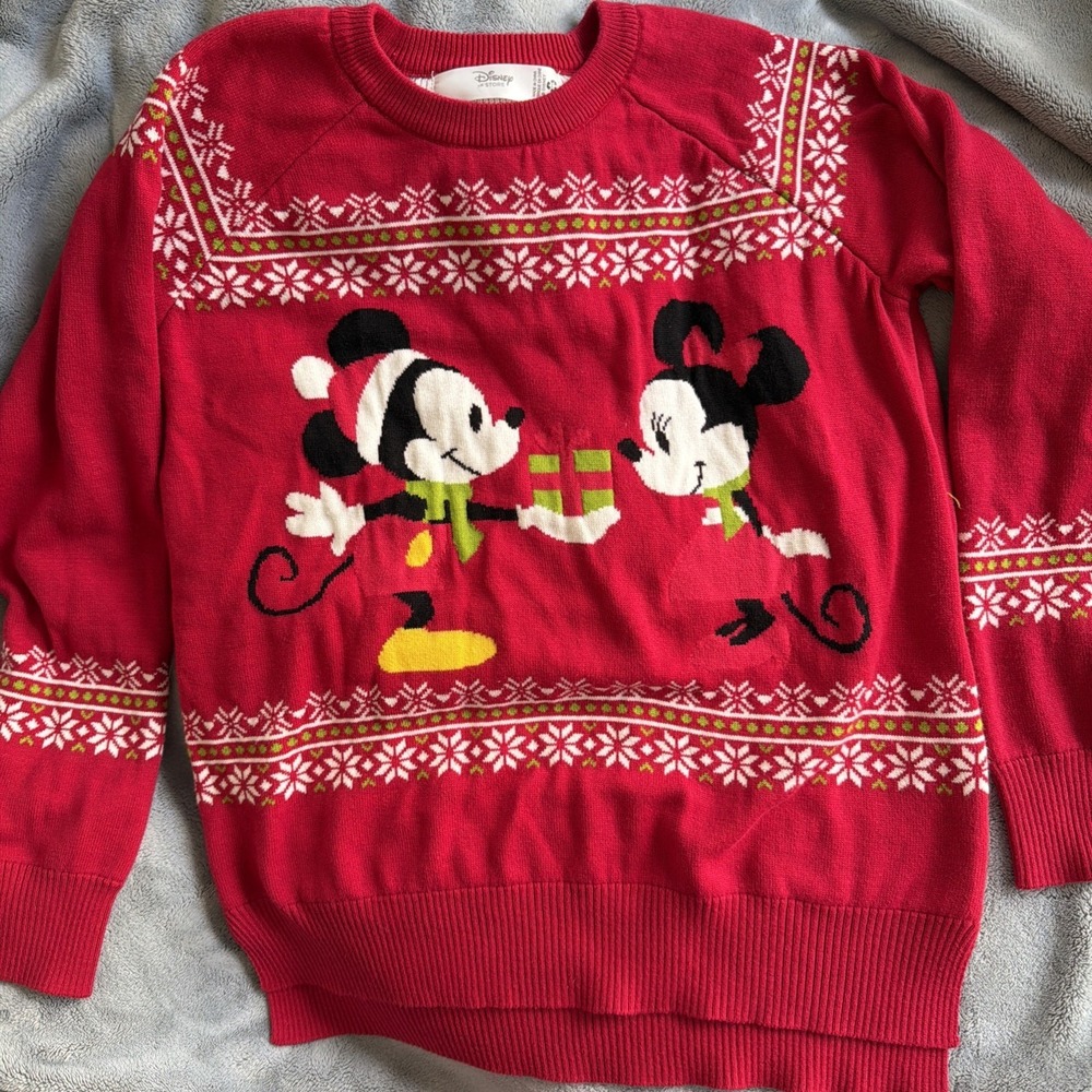 Disney Mickey And Minnie Christmas Sweater Adult Medium Red Pullover